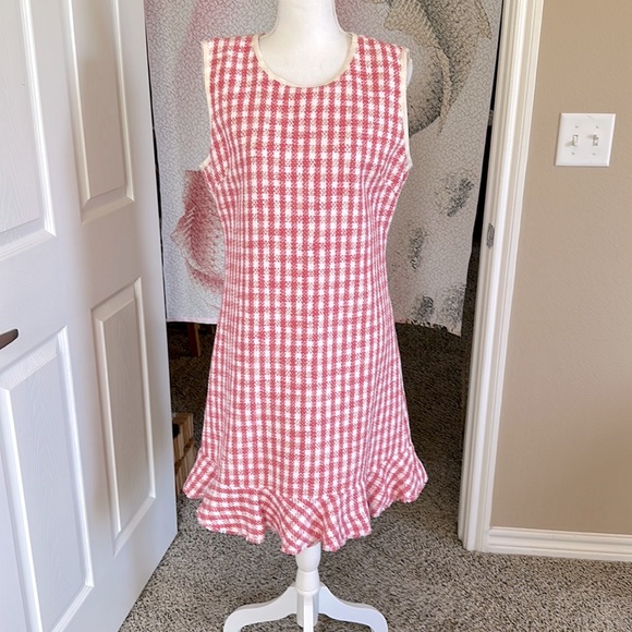 NWT Kate Spade Gingham Flutter Hem Sleeveless Tweed Dress Peach Nectar - Picture 3 of 5